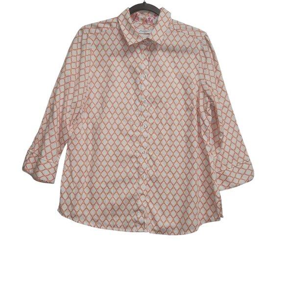 Foxcroft Womens 12  Wrinkle-Free Cotton Shirt With Orange Pattern 4022 - Picture 1 of 9
